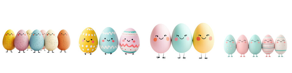 Adorable Pastel Easter Egg Characters Celebrating Spring Holiday