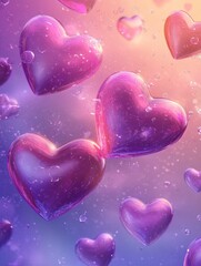 Obraz premium Abstract background with pink and purple hearts.