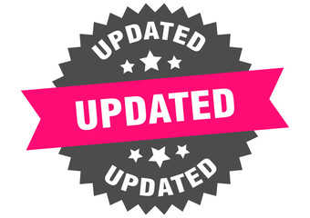 updated. updated round pink label isolated on transparent background