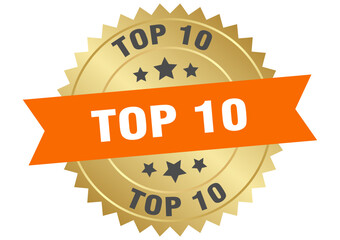 top 10. top 10 round orange and gold label isolated on transparent background