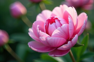 Obraz premium Soft pink peony blossoms, lush petals, blurred background, elegant, flower, picture