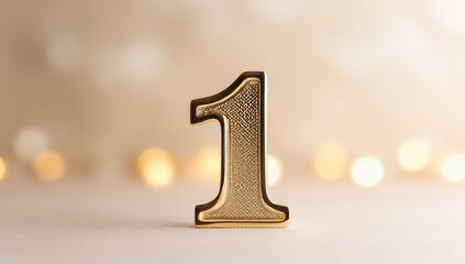 Gold glitter alphabet numbers 1 on bokeh background. Golden font number one. For decoration of birthday, wedding, anniversary, party, label, headline