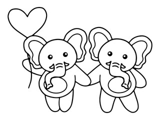 Valentines Day Elephant Holding Balloon Line Art