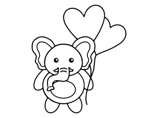 Valentines Day Elephant Holding Balloons Outline