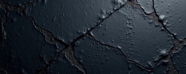 Obraz premium Deeply textured dark concrete, showing cracks and porous surface , detail, shadow, stone