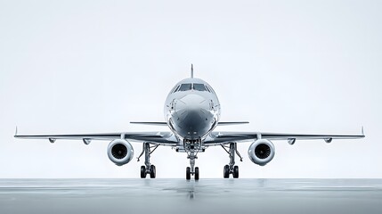 Naklejka premium Silver Airplane Front View on Runway