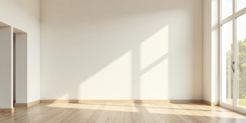 Fototapeta premium Sunlight Illuminates an Empty Room with Hardwood Floors and a Large Window