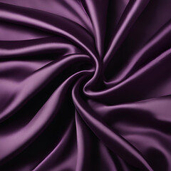 Fototapeta premium A close-up of luxurious deep purple satin fabric, swirling elegantly in smooth, glossy folds that highlight its rich texture and sophisticated shine.