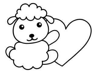 Valentine Day Sheep Holding Heart Black and White