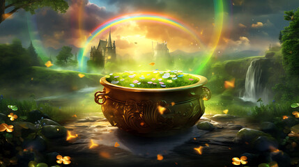 Minimalistic St. Patrick's Day Background with Modern Shamrock and Rainbow