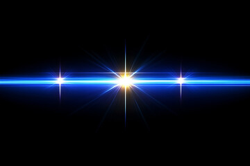 Blue Light with colorful lens flare effect, on a black background, for overlay or screen filter	
