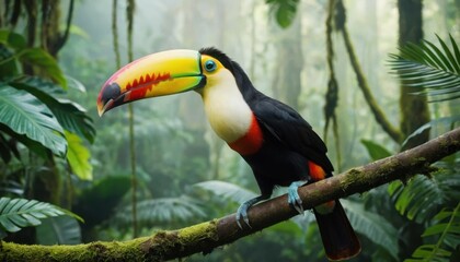 Naklejka premium vibrant toucan perched on a rainforest branch