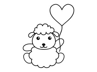Valentines Day Sheep Holding Balloon Line Art