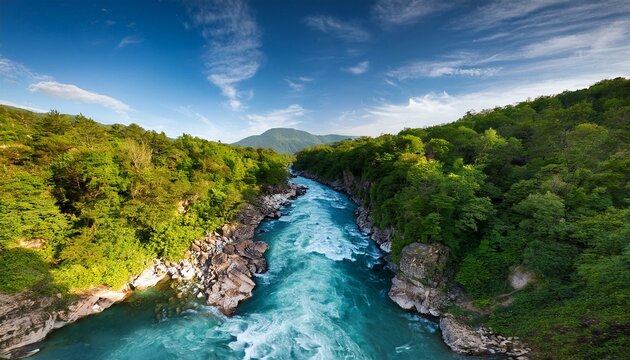 Generated image Overhead view of Trishuli River&rsquo;s white-water rapids flowing through a narrow gorge