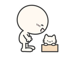 猫を見る人物のベクターイラスト01