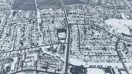 Fototapeta premium Aerial view of Kitchener, Ontario, covered in snow during winter