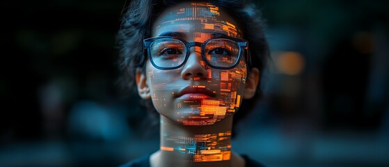 Young person with digital overlay on face.