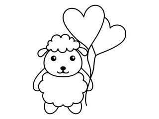 Valentines Day Sheep Holding Balloons Outline