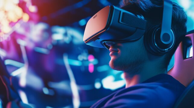 A gamer competing in a virtual reality esports tournament, with digital avatars and immersive environments enhancing competitive gameplay, Virtual esports competition scene