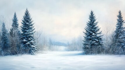 Fototapeta premium Serene winter morning in snow-covered landscape with bare trees and pastel skies tranquil nature scene