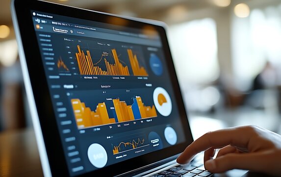 Data analysis on laptop screen. (1) - Powered by Adobe