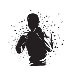 Fighter logo, boxing isolated vector silhouette with dispersion effect, ink drawing. Boxing
