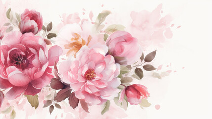 Fototapeta premium Frames of colorful flowers in watercolor. Watercolor painting of vibrant berries and flowers creating a frame with blank space in the center for text or design, flowers, artwork 