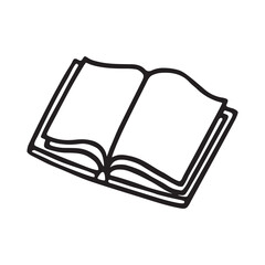 Doodle open book icon hand drawn with black line in freehand style. Vector illustration isolated on white background