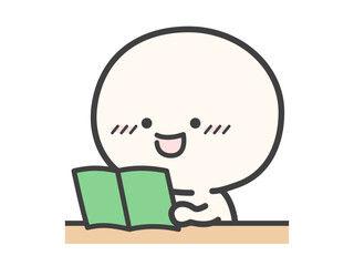 座って机で本を読む人物のベクターイラスト02