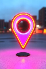 neon pink light geolocation symbol, icon