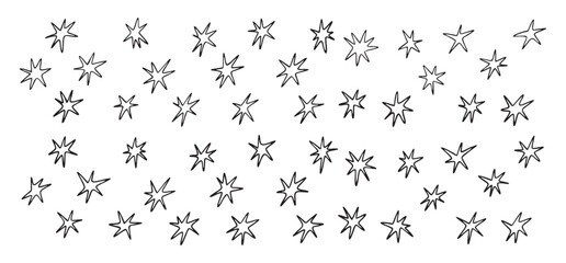 Hand drawn stars shapes with crayon and pencil textures set. Doodle flat star icons