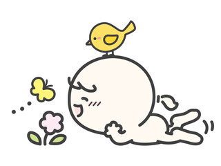 花を見て春を感じる人物のベクターイラスト03