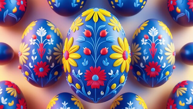 Beautifully decorated Ukrainian Easter eggs showcasing vibrant floral patterns and traditional craftsmanship in a colorful arrangement