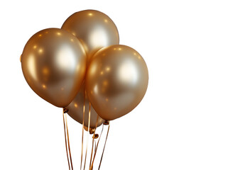 Golden Balloons Float on Isolated Background, Celebration Decor. Shiny Party Balloons.