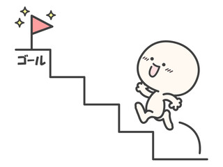ゴールに向かって階段を駆け上るかわいい人物のベクターイラスト