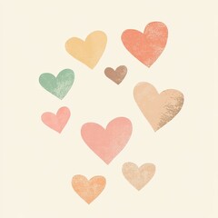 Colorful Hand-Drawn Hearts on Soft Background for Creative Use