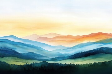 Obraz premium Calming watercolor painting of rolling hills nature landscape vibrant gradients serene environment artistic viewpoint soothing concept