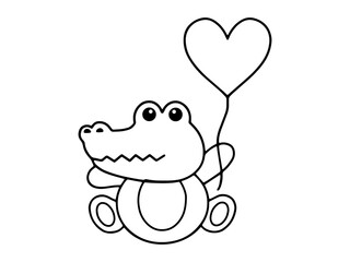 Valentines Day Crocodile Holding Balloon Line Art