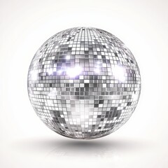 Sparkling silver disco ball reflecting light.