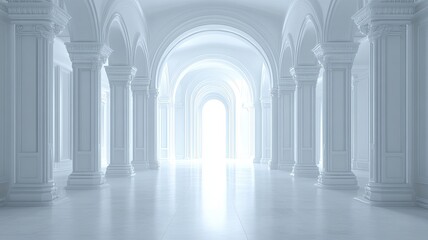 Fototapeta premium Bright Hallway, Columns, Light, Architecture, Background, Design