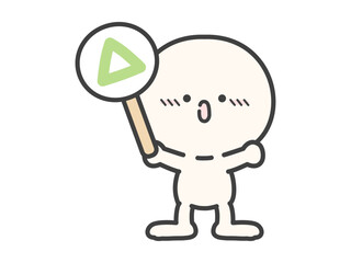 三角のマークの札を持つ人物のベクターイラスト