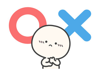 マルとバツのどちらを選ぶか考える人物のベクターイラスト04