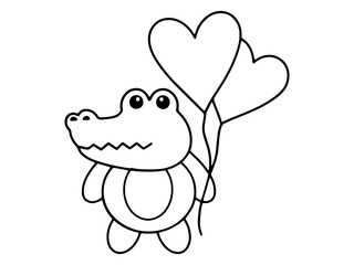 Valentines Day Crocodile Holding Balloons Outline