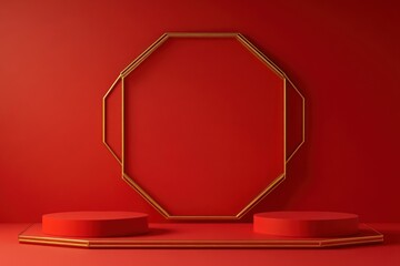 Red background golden frame.