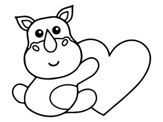 Valentine Day Rhinoceros Holding Heart Black and White