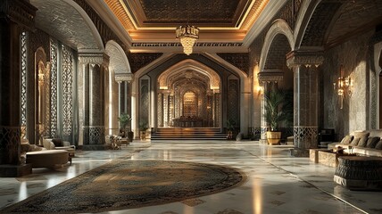 Obraz premium Grand Palace Hallway, opulent interior, Middle East, luxury design