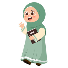 Girl in Hijab Holding a Book Illustration