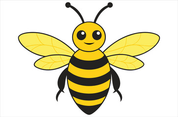 Bee Vector Art illustration. Bee Silhouette. Colorful bee icon. Black and white Bees. Cartoon bee icon set. flying on a dotted route isolated on the white