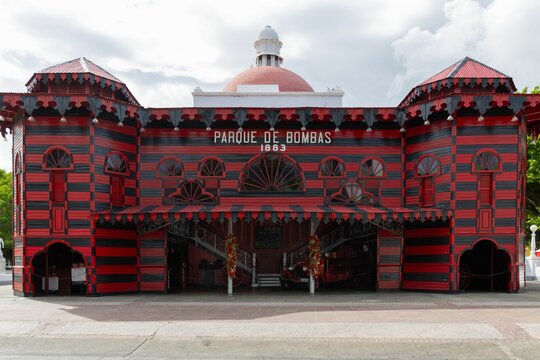 istoric Parque de Bombas in Ponce, Puerto Rico, features an iconic red and black striped facade.