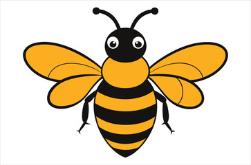 Bee Vector Art illustration. Bee Silhouette. Colorful bee icon. Black and white Bees. Cartoon bee icon set. flying on a dotted route isolated on the white